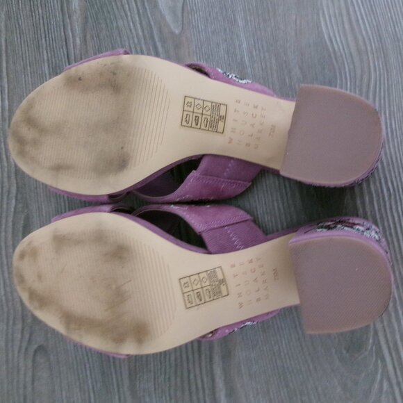 WHBM ZURI Suede Embroidered Chunky Heel Mules Sandals Warm Violet Floral 7.5 - Picture 11 of 14